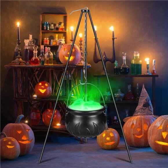 Halloween Decoration Witches Cauldron on Tripod with Lights